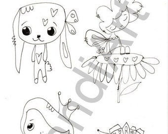 Fairy  Stamp 8-  digital stamp for papercraft, scrapbooking, art journaling, cardmaking. A printable image, coloring page, fairy cards