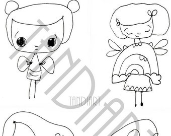 Fairy  Stamp 7- digital stamp for papercraft, scrapbooking, art journaling, cardmaking. A printable image, coloring page, fairy cards