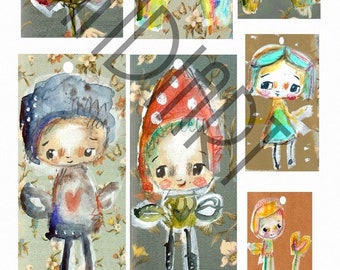 Fairy tags- digital image for collage, home decor and papercraft, a printable image, art journaling, fairy girl, collage sheet, wall art