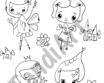 Fairy stempel 3-digitale stempel voor papercraft, art journaling, scrapbooking en cardmaking. Een afdrukbare afbeelding, kleurplaten pagina, fairy kaarten