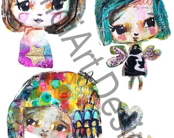 Regenbogenland Königin-digitale Bild-Collage, digitale Stempel, Papercraft, ein druckbare Bild, Kunst Journaling, Fee Mädchen, Collage Blatt, Wandkunst