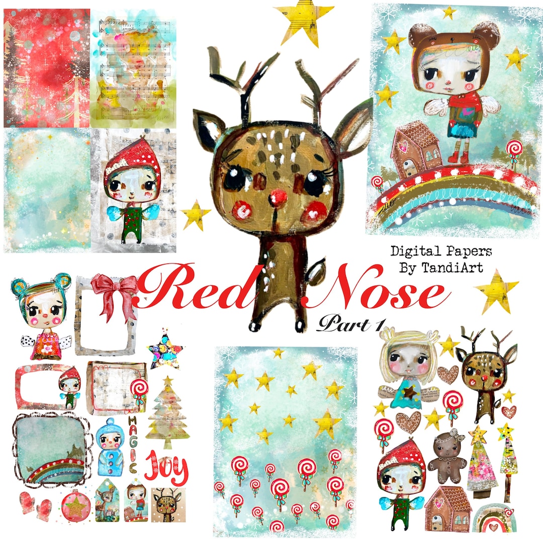 Red Nose Part 1 - A4 Digital Collage Sheets, Printables, for ...