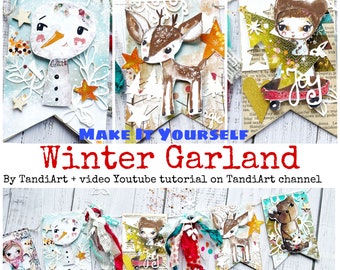 Guirlande d'hiver, décoration de Noël, faite à la main, bannière de Noël, tutoriel vidéo