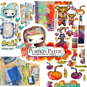 Pumpkin Patch - cyfrowe arkusze kolażu A4, do druku, do pobrania, sztuka cyfrowa, tworzenie kartek, wróżka, boho, kolorowe