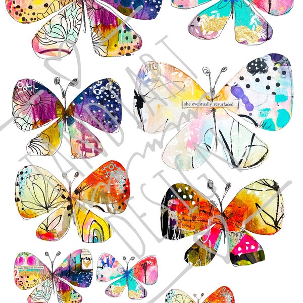 Butterfly charm- digital image for collage, jpg, png, papercraft, a printable image, art journaling, fairy girl, collage sheet, wall art