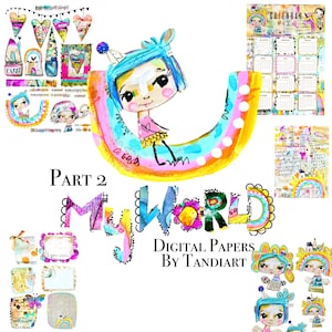 My World part 2  - A4 digital scrapbook collage sheets, printables, for downloading, digital art, card making, fairy, boho, colorful