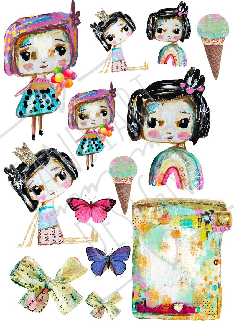 Sprinkles A4 digital scrapbook collage sheets, printables, for downloading, digital art, card making, fairy, boho, colorful image 3