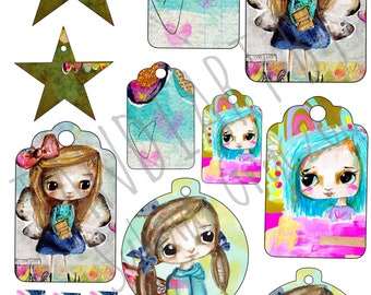 Fairy Tags no 1digital image for papercraft, a printable image, collage sheet, craft project, digital image, fairy