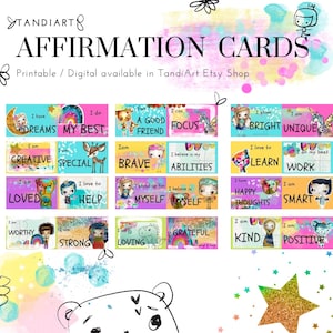 Tarjetas de afirmación TandiArt, tarjetas de afirmación para niños, tablero de visión, imprimibles de cuidado personal, DIGITAL