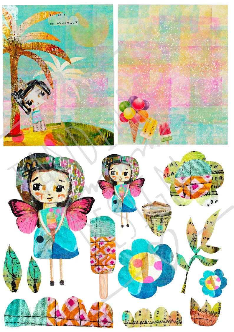 Sprinkles A4 digital scrapbook collage sheets, printables, for downloading, digital art, card making, fairy, boho, colorful image 5