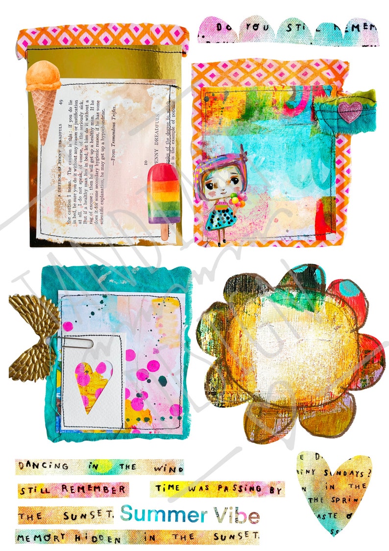 Sprinkles A4 digital scrapbook collage sheets, printables, for downloading, digital art, card making, fairy, boho, colorful image 2