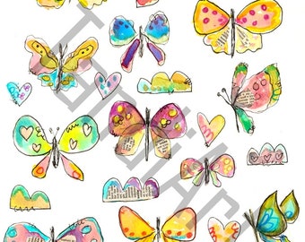 Butterfly 2- digital image for collage, home decor and papercraft, a printable image, art journaling, fairy girl, collage sheet, wall art