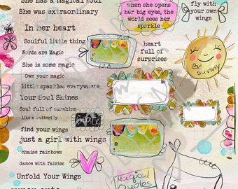 Fairy Quots - digital image for papercraft, quotes cardmaking, scrapbooking, a printable image, nursery decor, fairy cards, collage sheet