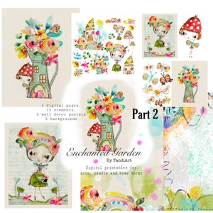 Enchanted Garden part 1 - A4 digital scrapbook collage sheets, printables, for downloading, digital art, card making, fairy, boho, colorful