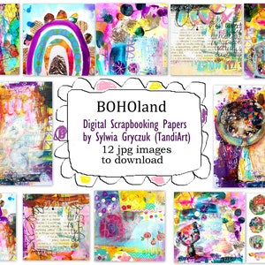 BOHOland 12 x 12in digitale Scrapbook-Kit, zum Download, digitale Kunst, Kartenherstellung, Fee, Boho, bunt