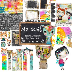 Mo scoil - A4 cyfrowe arkusze kolażu scrapbook, materiały do druku, do pobrania, sztuka cyfrowa, tworzenie kartek, wróżka, boho, kolorowe