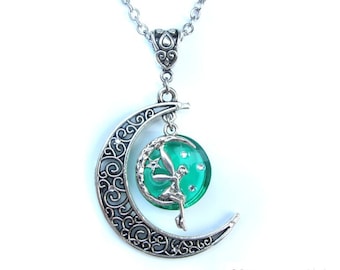 Fairy Moon Resin Antique Silver Necklace ~ Fairy Jewellery, Moon Necklace, Fairy Gift