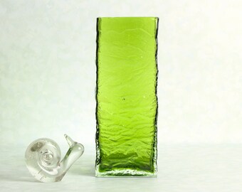 Japanese Cased Glass Bark Texture Square Green Vase