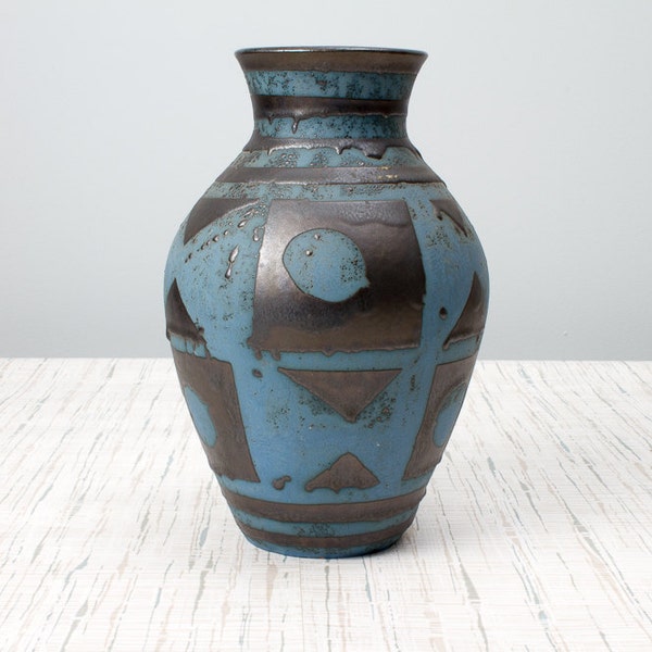 Carstens Ankara 10 inch Blue Black Geometric Fat Lava Vase