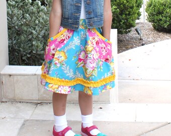 Girls skirt pdf sewing pattern Matilda Jane inspired pockets school dress suspenders,BETSY'S big pocket JUMPER SKIRT