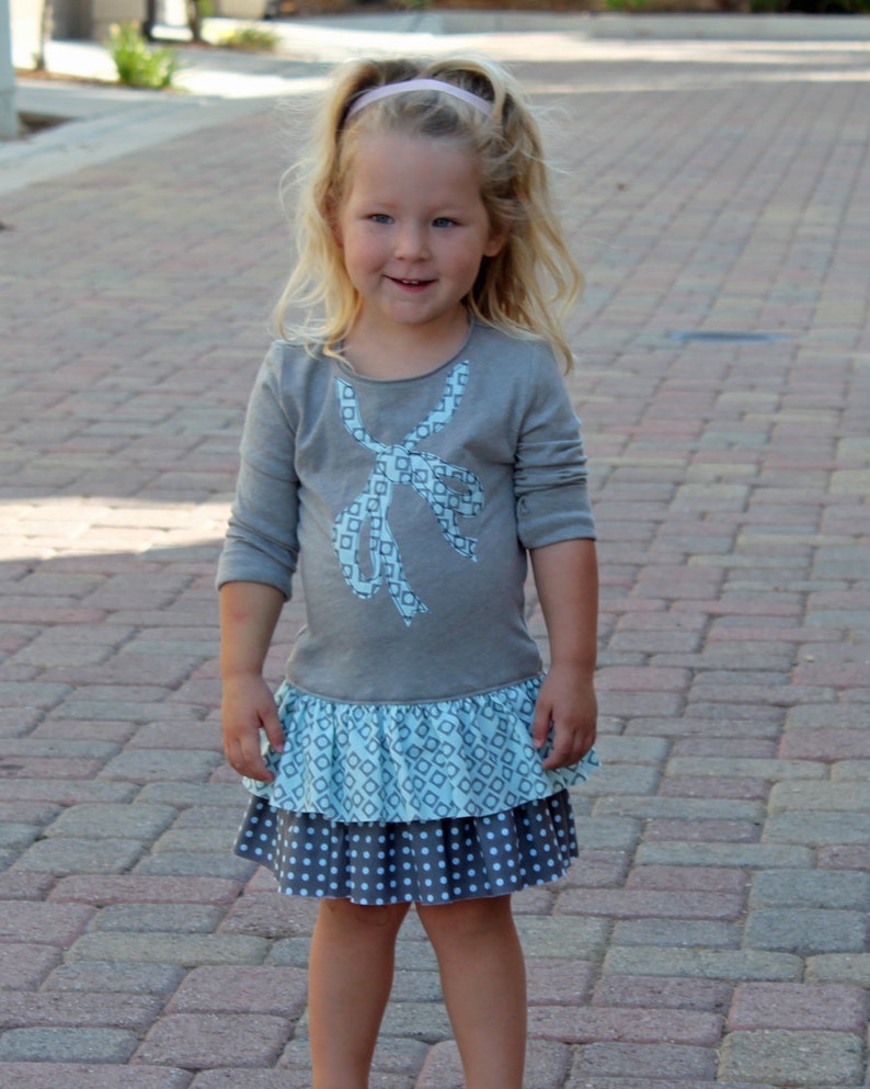 Necktie Bow Applique Tshirt Ruffle Dress Girls Toddler Etsy