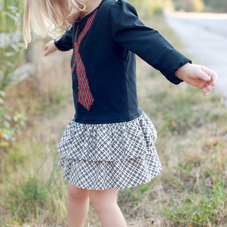 Necktie Bow Applique Tshirt Ruffle Dress Girls Toddler Etsy