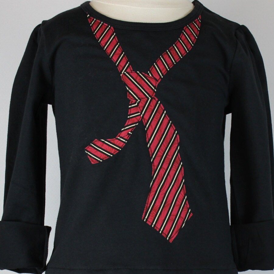 Necktie bow applique Tshirt ruffle dress girls toddler Etsy