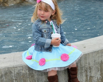 Toddler girls circle skirt pdf pattern, ruffled rosette tutorial, elastic waist skirt, RING AROUND the ROSEY