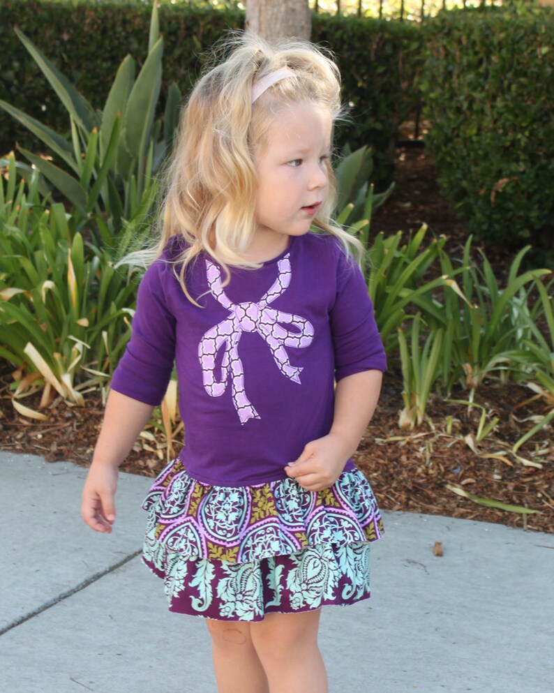 Necktie Bow Applique Tshirt Ruffle Dress Girls Toddler Etsy