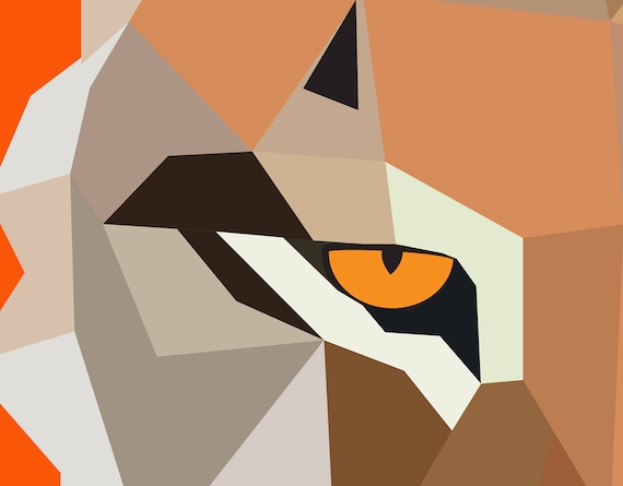 Bardzo Duży Druk Geometryczna Sztuka Bobcat Sztuka Etsy