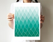 Geometric print - Teal - Hands drawing base - Abstract art - Spring art - Rhombus - Ombre art