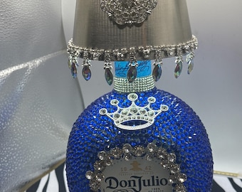 Rhinestone Don Julio Tequila Bottle Lamp, Cobalt Blue Decor