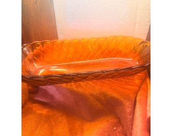 Vintage Amber Indiana Glass dish diamond lattice pattern for relish tray