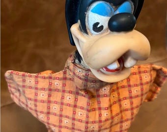 Vintage 1940s Goofy hand Puppet with Plaid Shirt