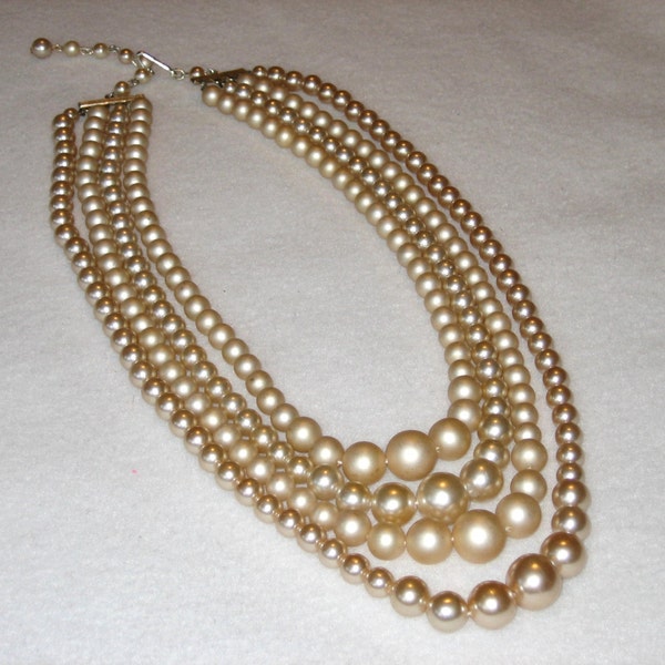 Vintage Faux Pearl 4 Strand Necklace