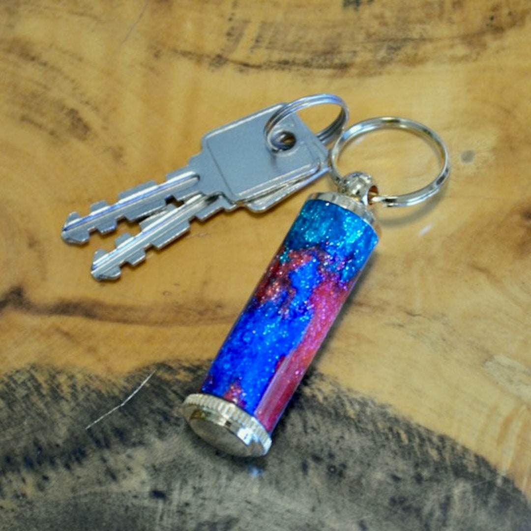 Red, Blue, and Green Sparkle Keychain Pill Case With Hidden Compartment
