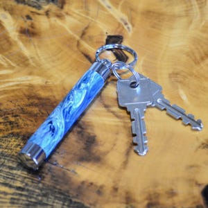 Blue and Gray Marbled Keychain with Hidden Compartment Good for Use as Needle Case, Toothpick Holder, or Pill Case