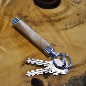 Curly Cottonwood Wooden Keychain with Hidden Compartment Good for Use as Needle Case, Toothpick Holder, or Pill Case