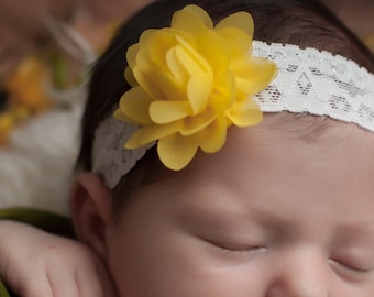 Yellow Chiffon Flower Baby Headband: Newborn Girl Hair Bow