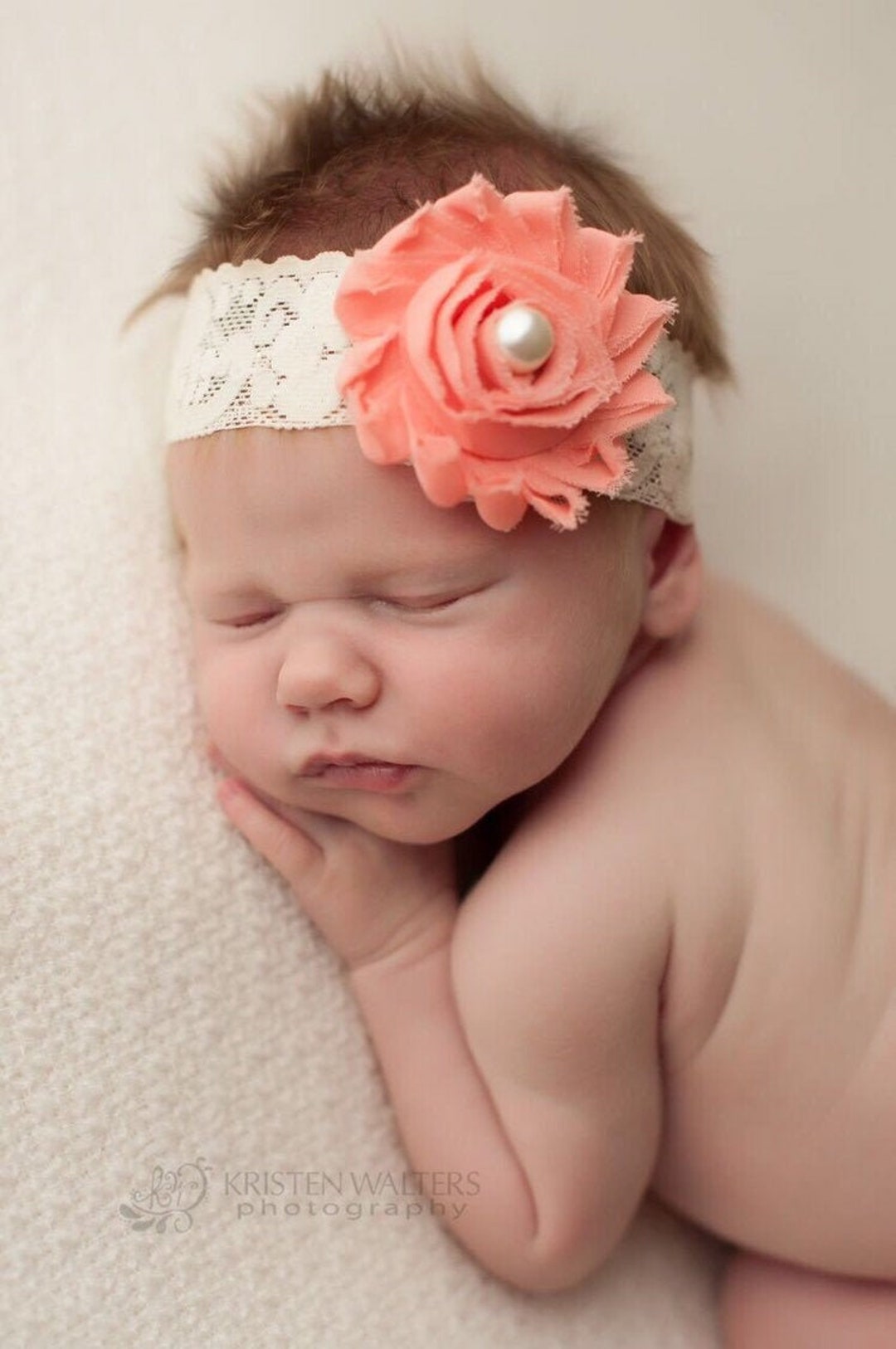 Peach Baby Headband Peach Flower Headband Peach Newborn Etsy