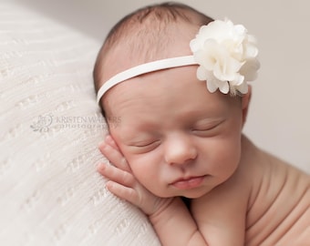 Ivoorhoofdband met chiffonbloem: pasgeboren hoofdband