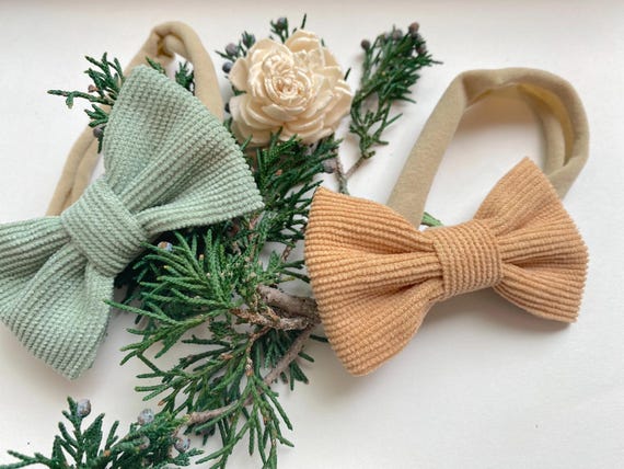 Yellow Corduroy Baby Bow Headband: Soft Nylon, Fits All Ages