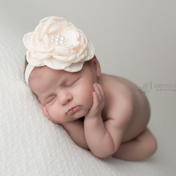 Baby Headband - Newborn Headband -IVORY Baby Headband, IVORY Newborn Headband, Baby Girl Flower Headband, IVORY Headband, Poppy Headbands