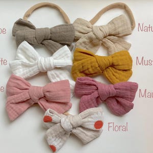 Fascia per capelli da neonata con fiocco in cotone, fascia in nylon per neonata e preadolescente