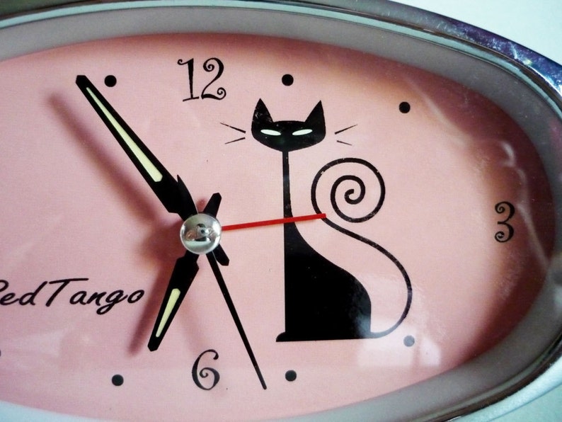 Vintage Cat Clock Red Tango Etsy