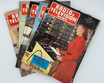 Vintage 1950s Radio and Television News Magazines, Lot of Five from 1951 July August September October December, Mid Century Tech Sci Fi