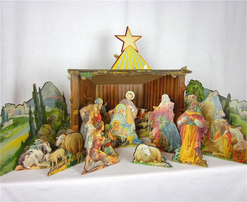 Vintage 1933 Tabletop Cardboard Stand Up Nativity Set Etsy