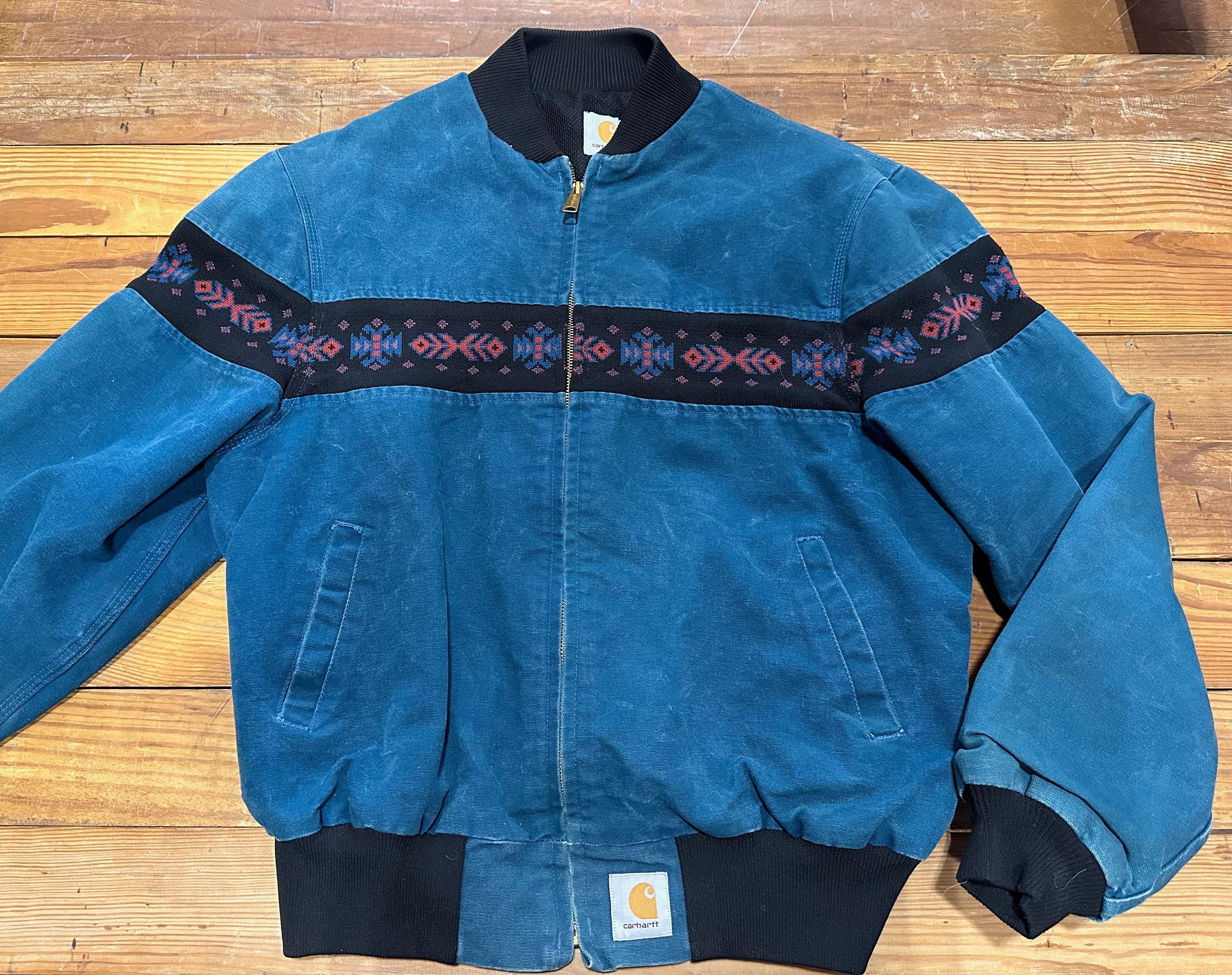 Vintage Carhartt Coat / Jacket, Aztec Native American Design, Teal