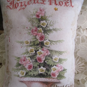 CHRISTMAS Pillow Pink ROSES Tree Joyeux Noel Shabby Christmas Holiday Decor, ADORABLE!!!!