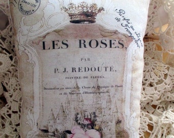 Französisches PARFÜM Kissen FRANZÖSISCHE Schrift rosa Rosen KRONE Paris Poststempel, Paris Dekor!!!!!